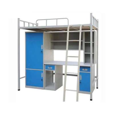 Beige Metal Frame Students Dormitory Used Bunk Beds with Desk