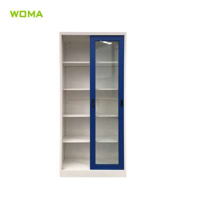 Glass sliding door office cupboard/4-shelf metal document filing cabinet