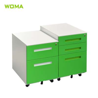 Customized one side open office storage cabinet 3 drawers metal steel mobile short cabinet